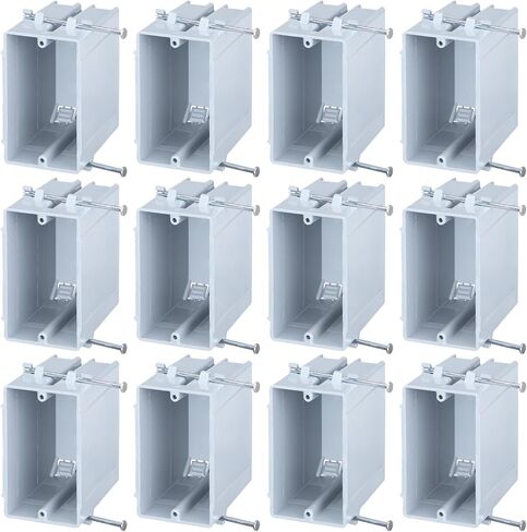 LEONLITE 12 Pack One Gang New Work Electrical Outlet Box, Ultra-deep 22.5 Cubic Inch Device Box, PVC Electrical Junction Box for Switch, GFCI, Step Light, ETL Listed, Gray in Saudi Arabia