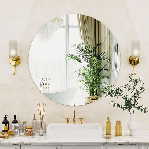 مرآة حمام مستديرة بدون إطار من أنتوك، مرآة دائرية مقاس 24 بوصة للحمام، مرايا الغرور بدون إطار لغرفة النوم، المدخل، غرفة المعيشة in Kuwait