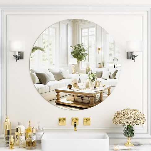 مرآة حمام مستديرة بدون إطار من أنتوك، مرآة دائرية مقاس 24 بوصة للحمام، مرايا الغرور بدون إطار لغرفة النوم، المدخل، غرفة المعيشة in Kuwait