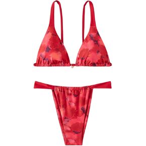 WDIRARA Women's Floral Print High Waisted Bikini Set Triangle Spaghetti Strap Bathing Suit Swimsuit 2 Piece Set