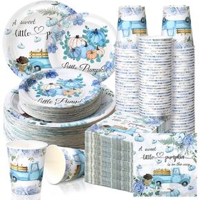Hsei 250 Pcs A Little Pumpkin Plates and Napkins Party Decorations Disposable Tableware Sets Baby Shower Birthday Party Supplies Serves 50 Guests Dinnerware Baby Bridal Shower Party Favors
