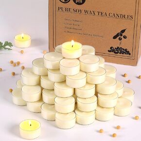 50 Pcs Soy Wax Tealight Candles (6 Hour Burn Time) White Unscented Votive Candles, Smokeless & Extended Burn Time Clear Cup Tea Lights for Weddings, Home, Emergencies