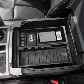فواصل منظم وحدة التحكم المركزية متوافقة مع الملحقات الداخلية Ford F150 2015-2018 2019 2020، صندوق تخزين مسند الذراع، وحدة تحكم كاملة مع مقاعد دلو فقط