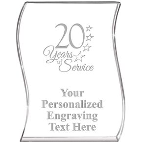 20 Years of Service Wave Acrylic Award, 4" H Personalized Years of Service Award, Engraving Included Prime