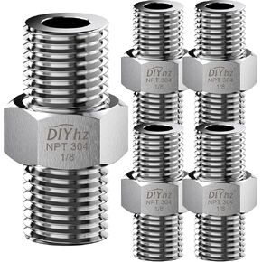 304 Stainless Steel Hex Nipple, Pipe Fitting 3/8" NPT Male x 3/8" NPT Male Pipe （Pack of 5）