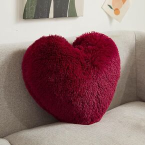 XeGe Cute Double-Sided Faux Fur Heart Pillow, Plush Shaggy Decorative Throw Pillow, 15"x17" Cozy Fluffy Heart Shaped Pillow with Insert, Furry Accent Pillow for Girls/Women/Kids/Children Gift, Pink