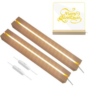 LED Light Display Base, 2 pcs 11.81 Inch Wooden LED Light Base for Acrylic, Rectangle Wood Display Pedestal, 3D Crystal Light Base For Glass Art, Wood Night LED Light Lamp Base with Usb Switch