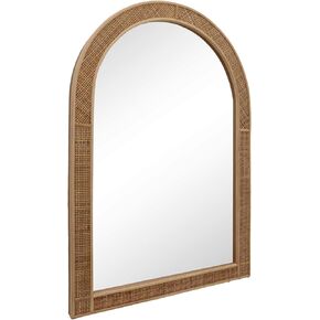 PARISLOFT Arched Rattan Wall Mirror, 25.5 x 37.4 Inch Farmhouse Vanity Mirror, Boho Mirror for Living Room, Bedroom, Bathroom, Entryway