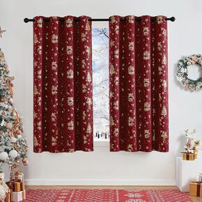 RYB HOME Christmas Red Curtains with Xmas Prints for Living Room, Blackout Thermal Insulating Window Drapes for Bedroom Front Room Sitting Room, W 52 x L 84, 2 Panels