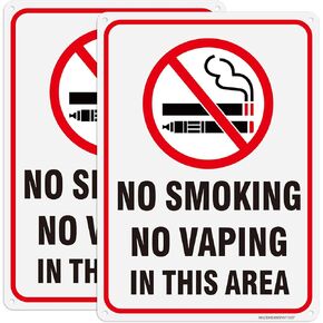 No Smoking No Vaping Sign, No Smoking Signs for Business, 4 Pack No Vaping Signs, 10x7Inch Rust Free Reflective Aluminum Sign, UV Protected, Ink Printing, Weatherproof, Easy to Mount