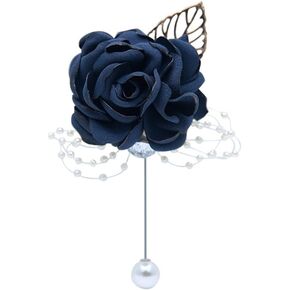 Satin Rose Men's Boutonniere Groom Boutonniere Bridegroom Boutonniere for Wedding Prom Party 2 pcs-Navy Boutonniere