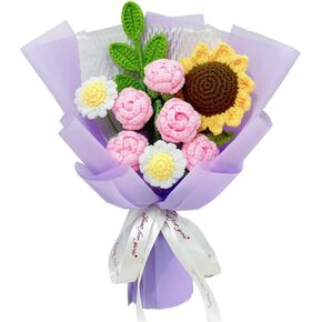 باقة زهور الكروشيه لعيد الأم وعيد الحب والذكرى السنوية وعيد الميلاد، مصنوعة يدويًا من زهور الكروشيه الوردية وعباد الشمس وزهرة الأقحوان، هدية لها in Kuwait