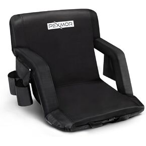 PEXMOR Folding Stadium Seats for Bleachers w/Back Support, Bleacher Chair w/Cushion & Armrest, 5-Reclining Position Portable Padded Stadium Chair w/Pockets, Carrying Bag