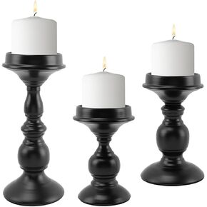 3pcs Pillar Candle Holder, Elegant Candlestick Holder Romantic Candle Holder Table Centerpiece Decor Family Living Room Wedding Candle Holder Set(Black)