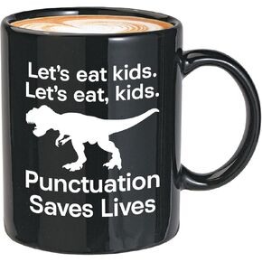 Funny grammar Coffee Mug 11oz Black - Let's Eat Kids - English Teacher Commas Save Jokes School Punctuation Synonym Writing Linguistic