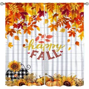 Fall Pumpkin Curtains Fall Thanksgiving Harvest Orange Farmhouse Pattern Printing Curtains Bedroom Living Room Decoration Curtains W42 * L45 Inch