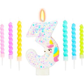 7 Pcs Birthday Candles Set - Number 4 Candle, Rainbow Cake Topper for Cartoon Themed Birthday Party (Number 4)