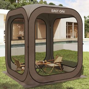 EAST OAK Screen House Tent Pop-Up, Portable Screen Room Canopy Instant Screen Tent 10 x 10 FT with Carry Bag for Patio, Backyard, Deck & Outdoor Activities, Brown