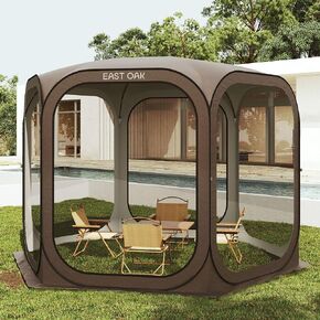 EAST OAK Screen House Tent Pop-Up, Portable Screen Room Canopy Instant Screen Tent 10 x 10 FT with Carry Bag for Patio, Backyard, Deck & Outdoor Activities, Brown