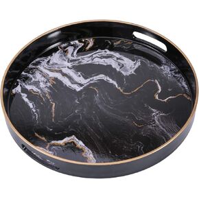 صينية زخرفية دائرية من Zosenley، صينية بلاستيكية رخامية بمقابض، صينية زينة حديثة وصينية تقديم للعثماني، طاولة القهوة، المطبخ والحمام، مقاس 13 بوصة (مغربي) in Kuwait