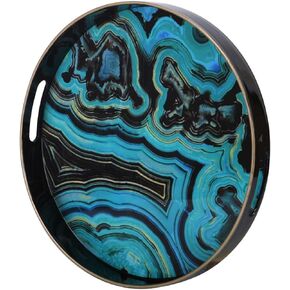 Zosenley Round Decorative Tray, Marbling Plastic Tray with Handles, Modern Vanity Tray and Serving Tray for Ottoman, Coffee Table, Kitchen and Bathroom, Size 13" (Moroccan)