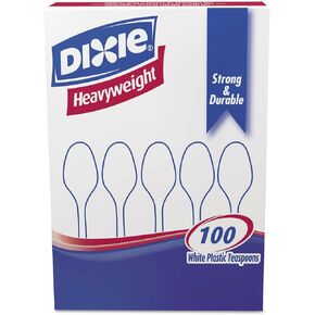 Dixie TH207 Plastic Cutlery, Heavyweight Teaspoons, White, 100/Box