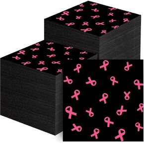 TaoBary 200 Pack Breast Cancer Awareness Decorations Paper Napkins Pink Ribbon Disposable Party Napkin for Breast Cancer Survivor Tableware Decorations Party Supplies(Pink)