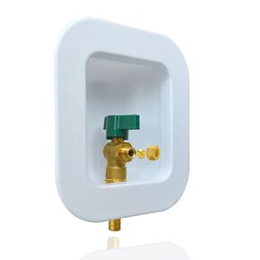 Ice Maker Outlet Box - 1/2 Inch Pex Crimp Inlet x 1/4 Inch OD Compression Outlet, F1807 Crimp with Installed 1/4-Turn Ball Valve
