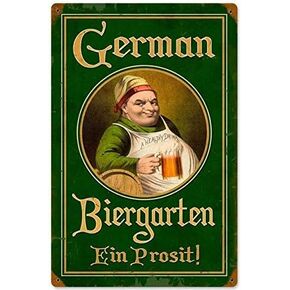 Metal Signs Retro German Biergarten Vintage Tin Sign 8" x 12" Plaque Poster for Restaurants Kitchen Pub Bar Shop Man Cave Cafe Room Wall Decor