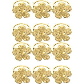 PRETYZOOM 12pcs Golden Flower Napkin Rings, Wedding Floral Serviette Buckles Alloy Napkin Holder Holiday Flower Napkin Buckle for Halloween Christmas Daily in Saudi Arabia