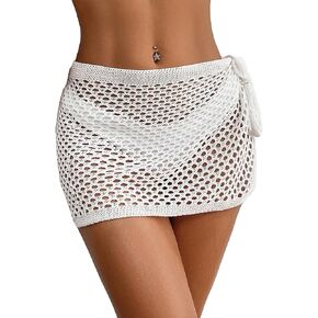 SHENHE Women's Crochet Coverups Hollow Out Tie Side See Through Boho Mini Skirt in Saudi Arabia
