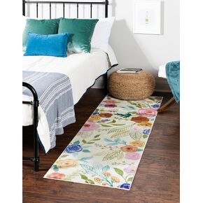 Unique Loom Blossom Collection Area Rug - Ashley (2' 7" x 12' 2" Runner, Blue/ Olive)