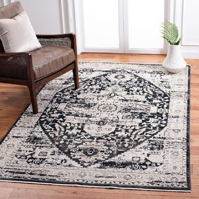 SAFAVIEH Mayflower Collection Area Rug - 9' x 12', Beige & Grey, Oriental Medallion Distressed Design, Non-Shedding & Easy Care, Ideal for High Traffic Areas in Living Room, Bedroom (MAY215B)