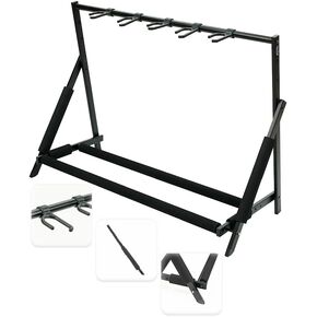 Multi Guitar Stand, Foldable 7 Holder Rack with Adjustable Height & Width, Easy Assembly & Storage, Reliable Soft Foam Padding to Protect Acoustic or Electric Guitars & Basses, Black.