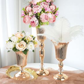 6 Pcs 11.6 inches Metal Wedding Flower Trumpet Stripe Vases Table Centerpieces for Artificial Flower Arrangements for Anniversary Celebration/Wedding/Party/Birthday Event Aisle Home Decor
