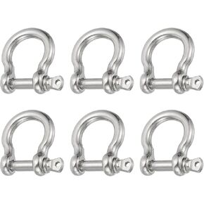 PATIKIL Screw Pin Shackle 5mm 3/16" 353lb, 6Pcs 304 Stainless Steel Forged Bow Shackle Marine Grade for Chains Wire Rope Outdoor, Silver