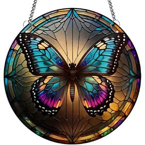 MATIHAY Fantasy Rainbow Butterfly Acrylic Window Hangings, Boho Butterfly Wall Decor, Decoration for Home Garden Christmas Party Wedding (Rainbow Butterfly, L)