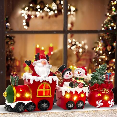 Wood Christmas Table Decor, Lighted Christmas Decorations Indoor Train Sets with Santa Claus and Snowman Figurines, Christmas Table Centerpieces for Home Room Kitchen Xmas Party Gift (Santa Claus) in Saudi Arabia