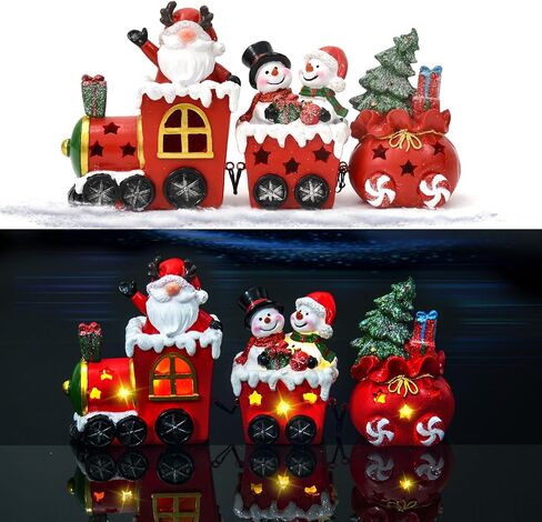 Wood Christmas Table Decor, Lighted Christmas Decorations Indoor Train Sets with Santa Claus and Snowman Figurines, Christmas Table Centerpieces for Home Room Kitchen Xmas Party Gift (Santa Claus) in Saudi Arabia
