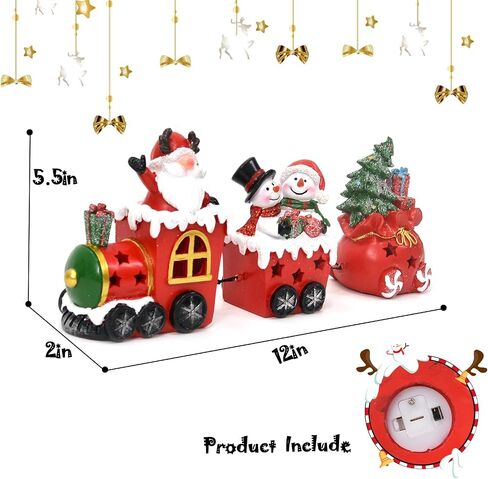 Wood Christmas Table Decor, Lighted Christmas Decorations Indoor Train Sets with Santa Claus and Snowman Figurines, Christmas Table Centerpieces for Home Room Kitchen Xmas Party Gift (Santa Claus) in Saudi Arabia