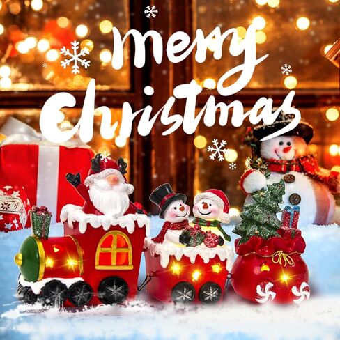Wood Christmas Table Decor, Lighted Christmas Decorations Indoor Train Sets with Santa Claus and Snowman Figurines, Christmas Table Centerpieces for Home Room Kitchen Xmas Party Gift (Santa Claus) in Saudi Arabia