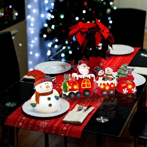Wood Christmas Table Decor, Lighted Christmas Decorations Indoor Train Sets with Santa Claus and Snowman Figurines, Christmas Table Centerpieces for Home Room Kitchen Xmas Party Gift (Santa Claus) in Saudi Arabia