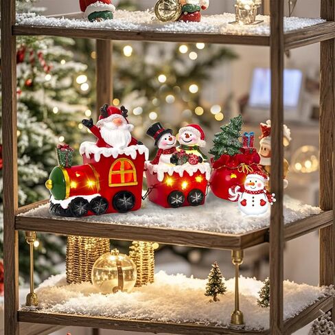 Wood Christmas Table Decor, Lighted Christmas Decorations Indoor Train Sets with Santa Claus and Snowman Figurines, Christmas Table Centerpieces for Home Room Kitchen Xmas Party Gift (Santa Claus) in Saudi Arabia