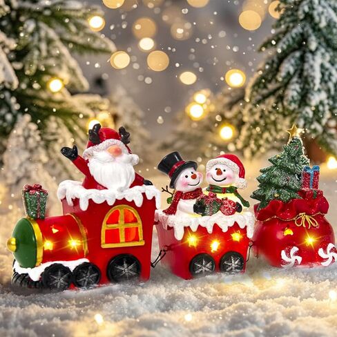 Wood Christmas Table Decor, Lighted Christmas Decorations Indoor Train Sets with Santa Claus and Snowman Figurines, Christmas Table Centerpieces for Home Room Kitchen Xmas Party Gift (Santa Claus) in Saudi Arabia