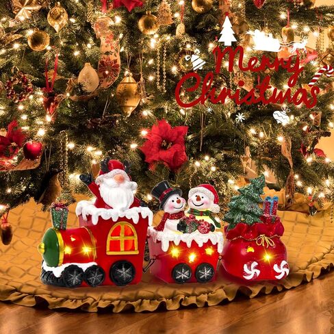 Wood Christmas Table Decor, Lighted Christmas Decorations Indoor Train Sets with Santa Claus and Snowman Figurines, Christmas Table Centerpieces for Home Room Kitchen Xmas Party Gift (Santa Claus) in Saudi Arabia