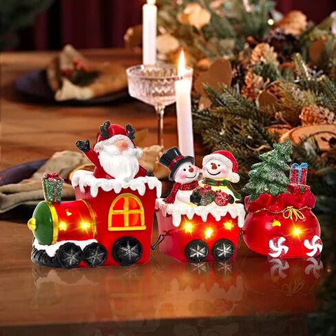 Wood Christmas Table Decor, Lighted Christmas Decorations Indoor Train Sets with Santa Claus and Snowman Figurines, Christmas Table Centerpieces for Home Room Kitchen Xmas Party Gift (Santa Claus) in Saudi Arabia