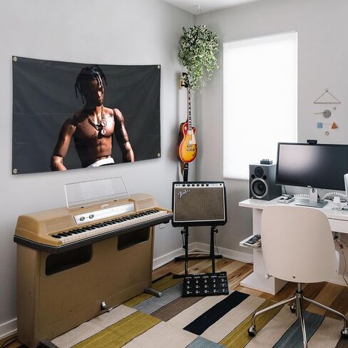 Generic Cover of American Hip-Hop T-ravis Rapper Sc-ott Music Album 3x5Ft Tapestry Art Background Wall Hanging Home Decoration Bedroom Living Room University Dormitory Decoration, black in Saudi Arabia