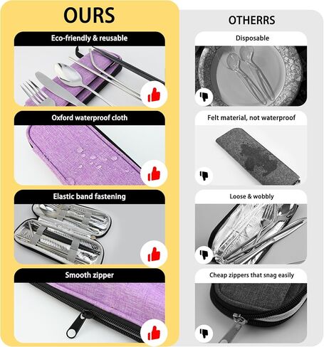 Travel Utensils Set with Splash-poof Bag, Portable Cutlery for Work, Reusable Camping Silverware Utensil, 18/0 Stainless Steel Flatware for Adult Lunch Picnic Hiking EDC Gadgets Lunch Box in Saudi Arabia
