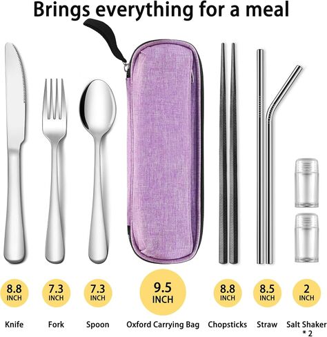 Travel Utensils Set with Splash-poof Bag, Portable Cutlery for Work, Reusable Camping Silverware Utensil, 18/0 Stainless Steel Flatware for Adult Lunch Picnic Hiking EDC Gadgets Lunch Box in Saudi Arabia