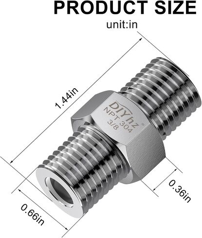 304 Stainless Steel Hex Nipple, Pipe Fitting 3/8" NPT Male x 3/8" NPT Male Pipe （Pack of 5） in Saudi Arabia